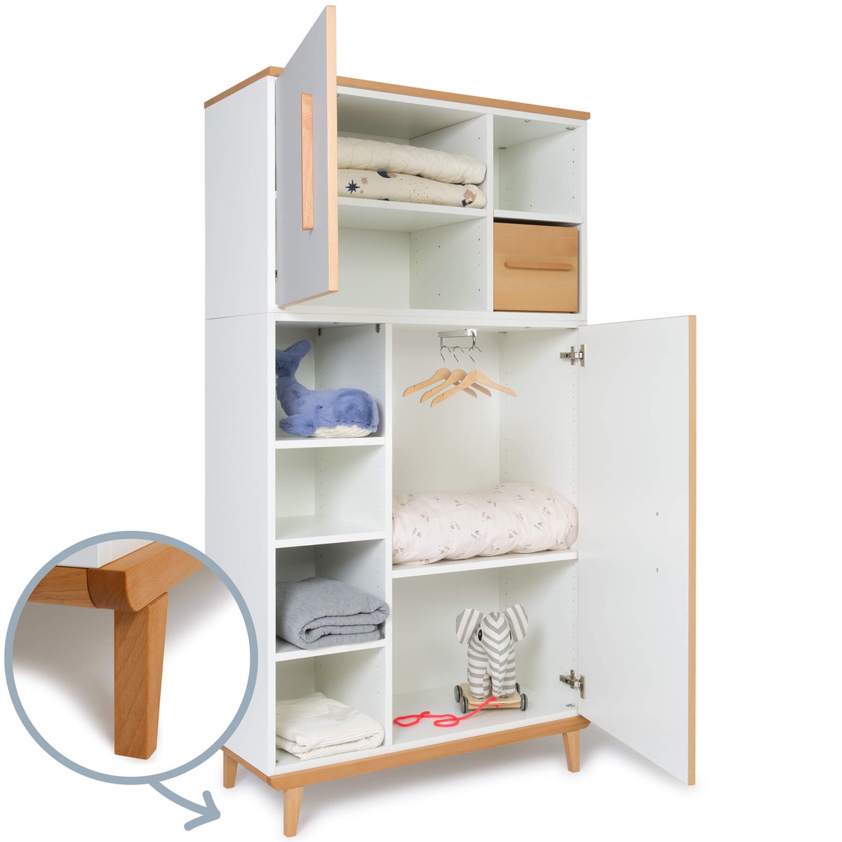 Wardrobe 173 cm 2 doors NADO Retro beech manhattan grey-white