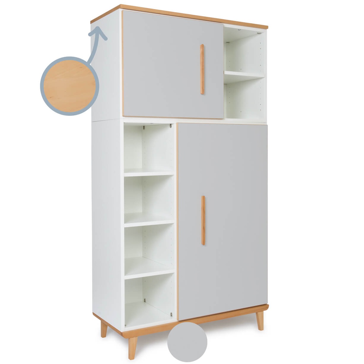 Wardrobe 173 cm 2 doors NADO Retro beech manhattan grey