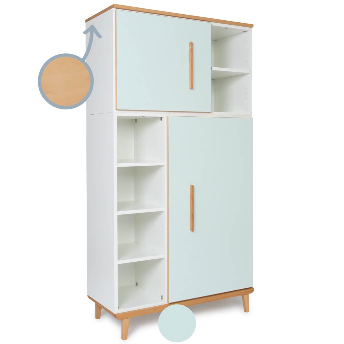 Wardrobe 173 cm 2 doors NADO Retro beech mint