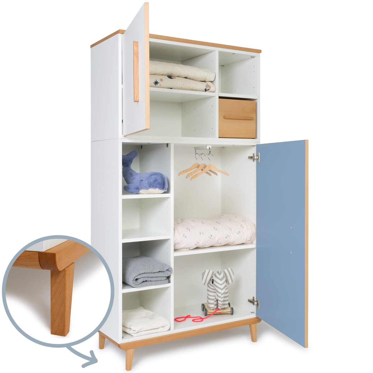 Wardrobe 173 cm 2 doors NADO Retro beech sky blue-capri blue