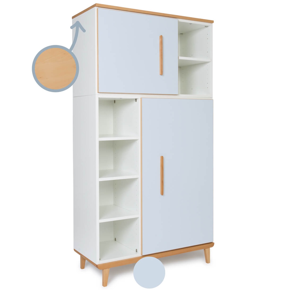 Wardrobe 173 cm 2 doors NADO Retro beech sky blue
