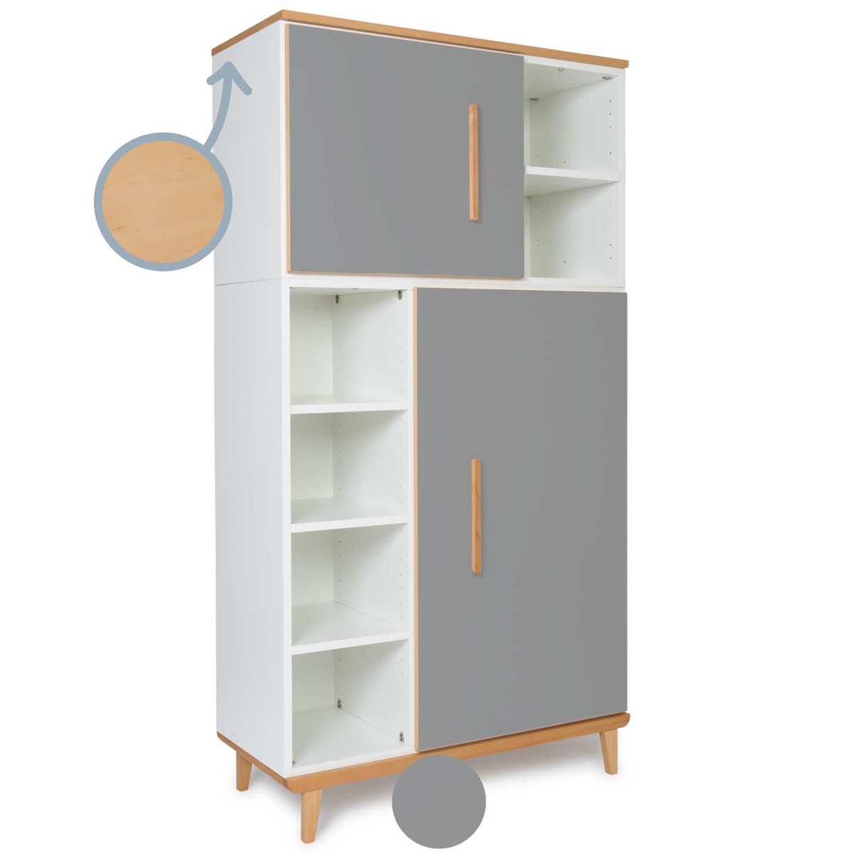 Wardrobe 173 cm 2 doors NADO Retro beech slate grey