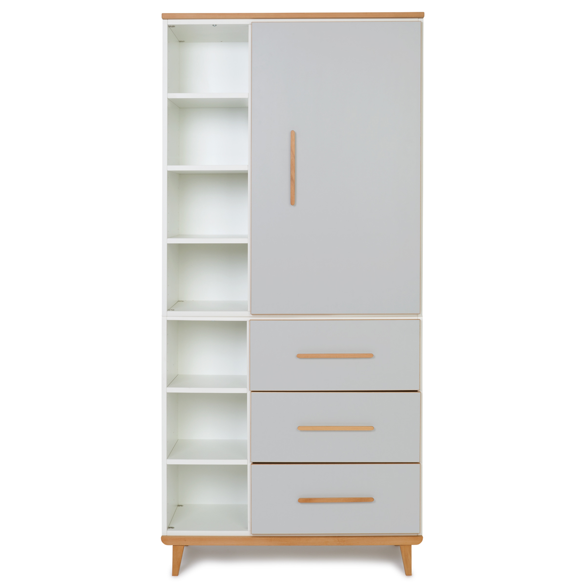 Wardrobe 198 cm 1 door 3 drawers NADO Retro beech manhattan grey