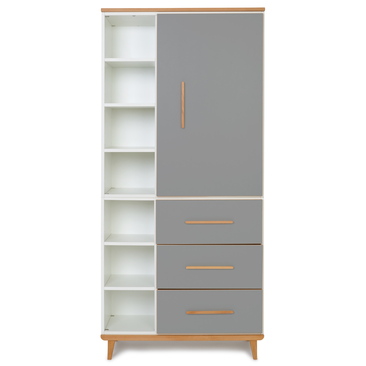 Wardrobe 198 cm 1 door 3 drawers NADO Retro beech slate grey