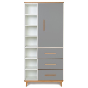 Wardrobe 198 cm 1 door 3 drawers NADO Retro beech slate grey