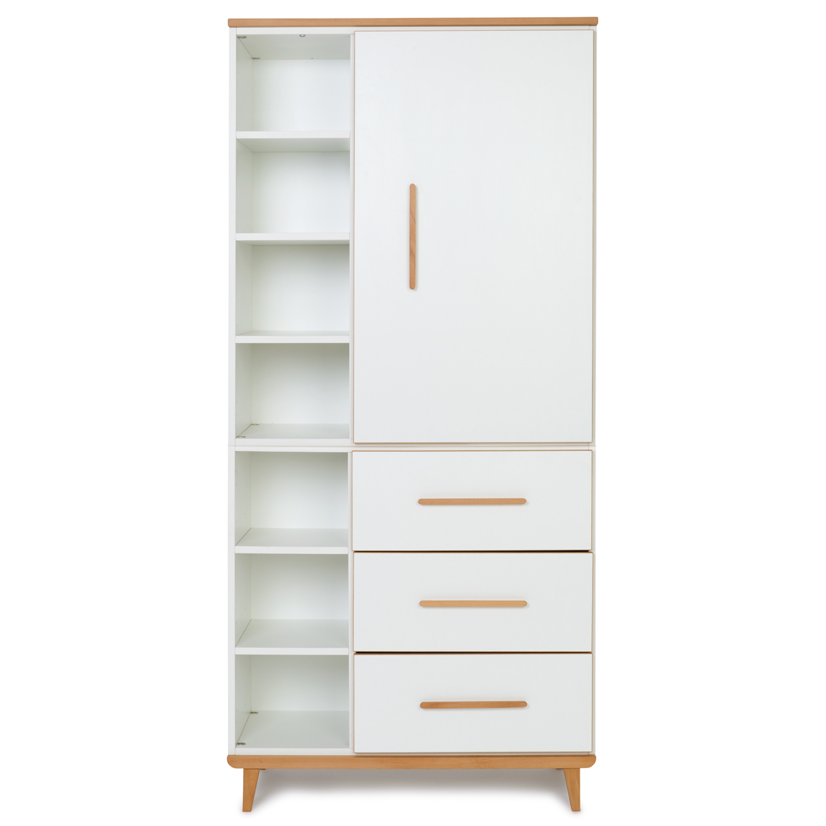 Wardrobe 198 cm 1 door 3 drawers NADO Retro beech white