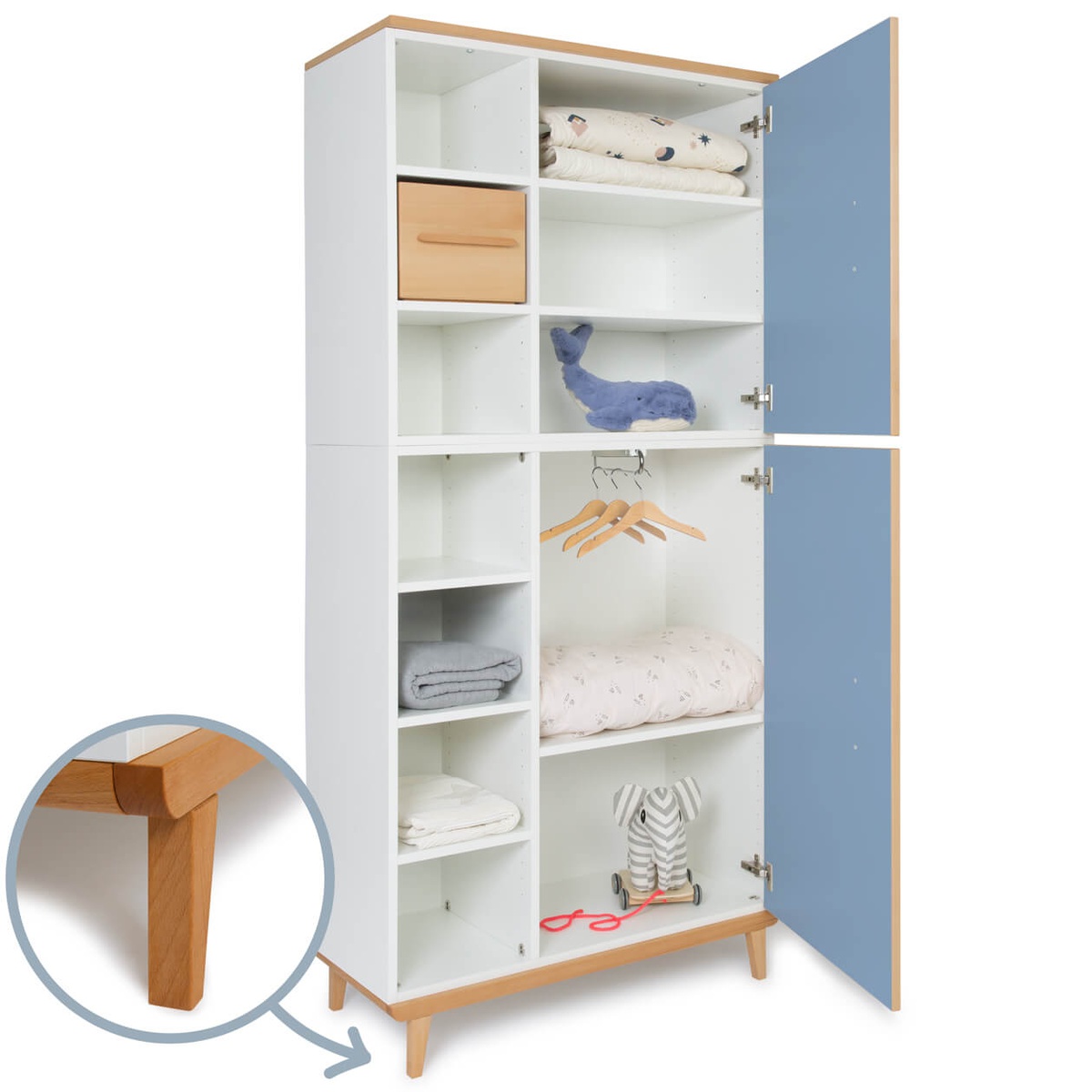 Wardrobe 198 cm 2 doors NADO Retro beech capri blue