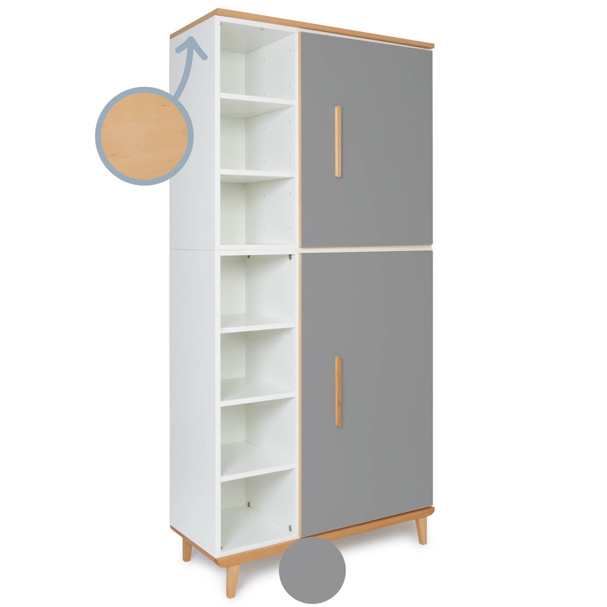 Wardrobe 198 cm 2 doors NADO Retro beech slate grey