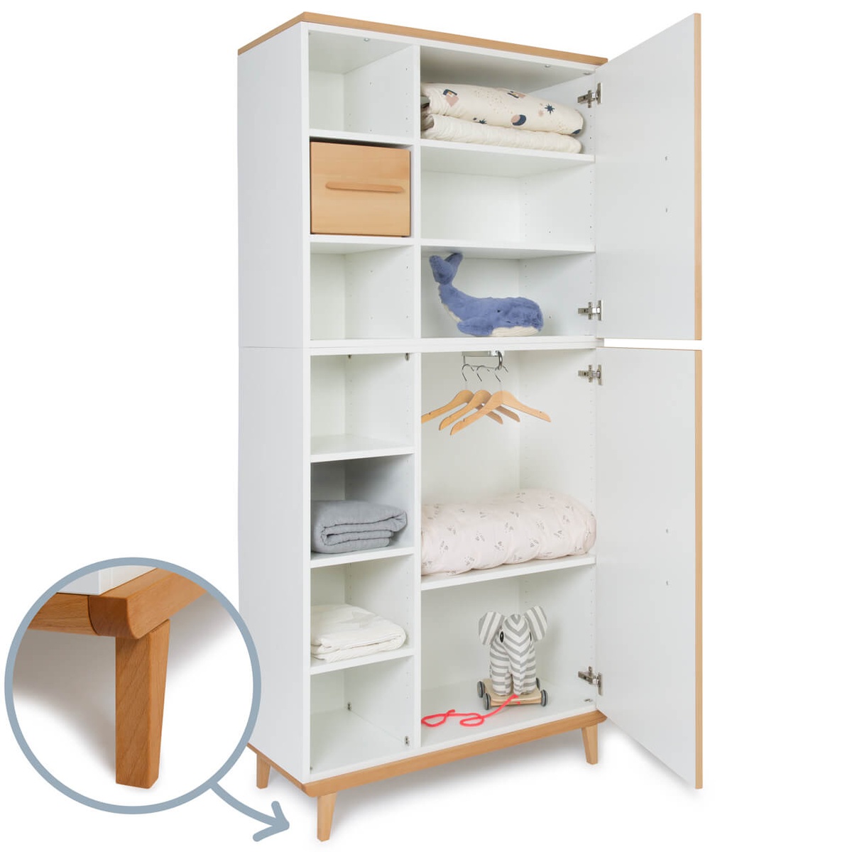 Wardrobe 198 cm 2 doors NADO Retro beech white