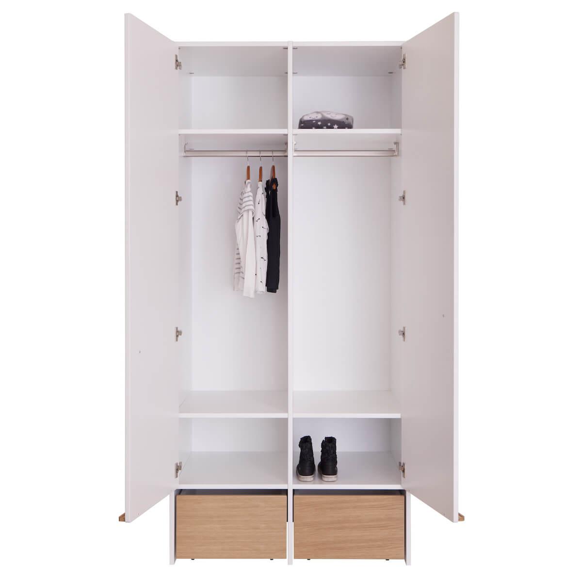 Wardrobe 2 doors 2 drawers KASVA white oak