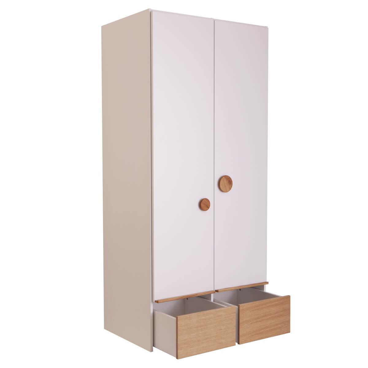 Wardrobe 2 doors 2 drawers KASVA white oak
