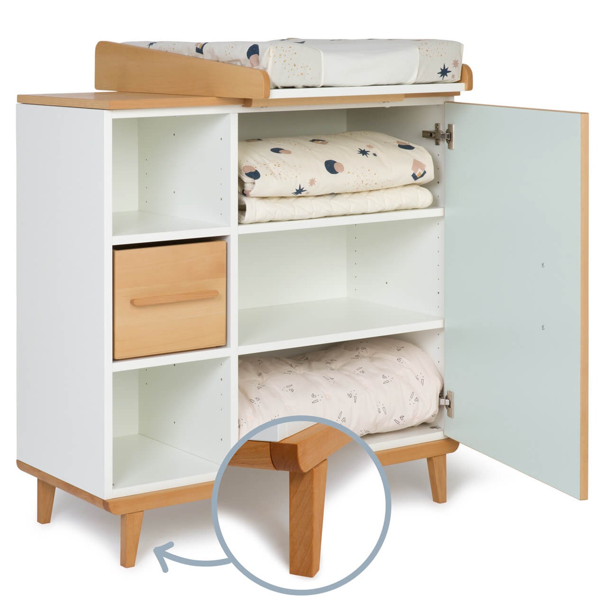 Wickelkommode 1 Tür 3 Nischen NADO Retro Buche mint